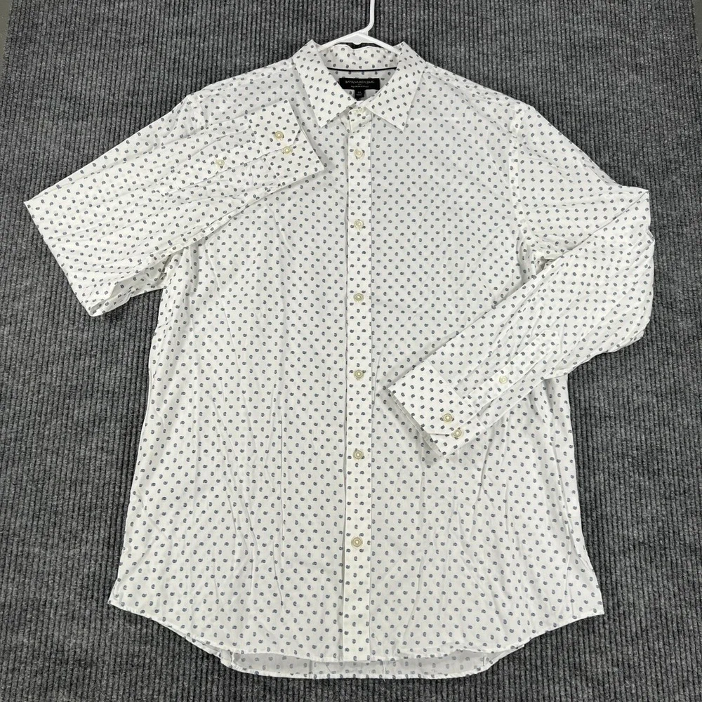 Banana Republic‎ Shirt Mens XL Extra Large White Geometric Button Up Slim Fit